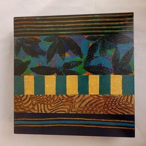 Wood Hand-made and Painted Hinged Trinket Box Multicolored lid